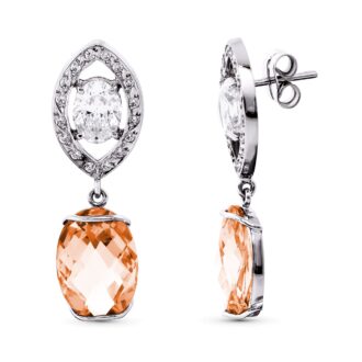 18K PENDIENTES ORO BLANCO CON CIRCONITAS Y PIEDRAS DE COLOR 35X11 MM