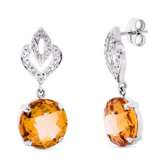 18K PENDIENTES ORO BLANCO LARGOS PIEDRA COLOR 29X12 MM