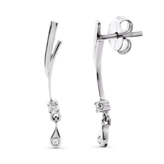 18K PENDIENTES ORO BLANCO LARGO CIRCONITAS 26X4 MM CIERRE PRESION