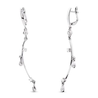 18K PENDIENTES ORO BLANCO LARGOS CIRCONITAS 57X8 MM