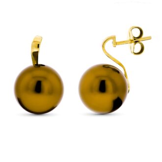 18K PENDIENTES PERLA MARRON 15 MM PRESION