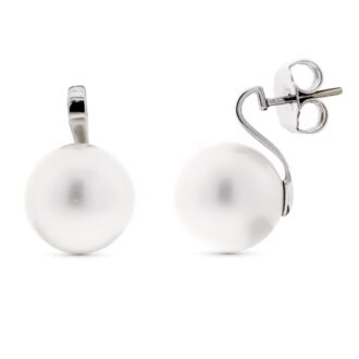 18K PENDIENTES ORO BLANCO PERLA 15 MM PRESION