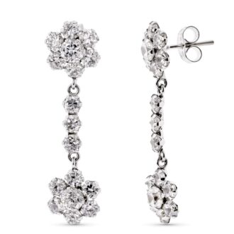 18K PENDIENTES ORO BLANCO DOS CUAJOS CON CIRCONITAS CIERRE PRESION