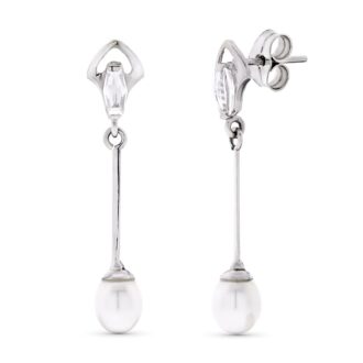 18K PENDIENTES ORO BLANCO LARGOS Y PERLAS