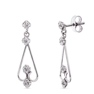 18K PENDIENTES ORO BLANCO CIRCONITAS 25X8 MM CIERRE PRESION