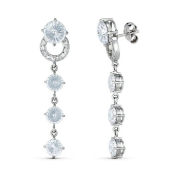 18K PENDIENTES ORO BLANCO CIRCONITAS 46X10 MM. CIERRE TUERCA