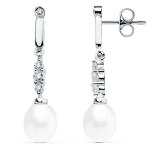 18K PENDIENTES ORO BLANCO PERLA 31X7 MM