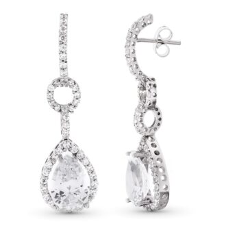 18K PENDIENTES ORO BLANCO LARGOS CIRCONITAS 41X11 MM