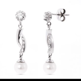 18K PENDIENTES ORO BLANCO Y PERLA CON GARRA DE CIRCONITA