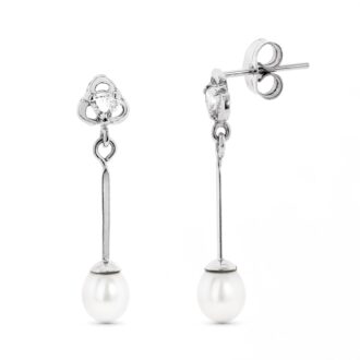 18K PENDIENTES ORO BLANCO CON CIRCONITAS Y PERLA CIERRE PRESION