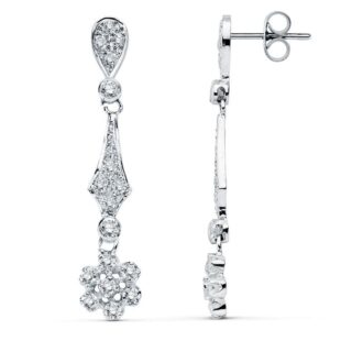 18K PENDIENTES ORO BLANCO CIRCONITAS 37X7 MM