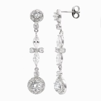 18K PENDIENTES ORO BLANCO NOVIA CIRCONITAS 40X8 MM CIERRE PRESION