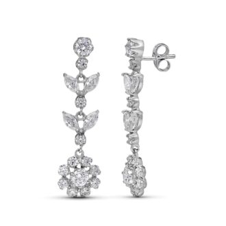 18K PENDIENTES ORO BLANCO LARGOS CIRCONITA 35X10 MM PRESION