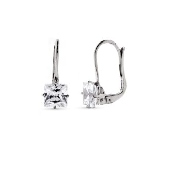 18K PENDIENTES ORO BLANCO PIEDRA 6X6 MM 17X6 MM CIERRE CATALAN