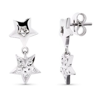 18K PENDIENTES ORO BLANCO LARGOS ESTRELLAS