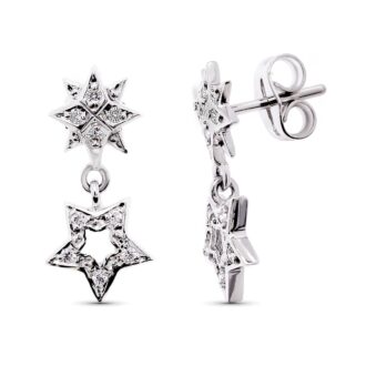 18K PENDIENTES ORO BLANCO CIRCONITA ESTRELLA 17X8 MM CIERRE PRESION