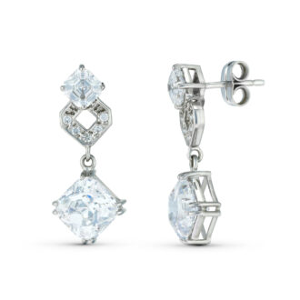 18K PENDIENTES ORO BLANCO DOS CUERPOS CON CIRCONITAS 26X11 MM. CIERRE PRESION