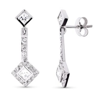 18K PENDIENTES ORO BLANCO LARGOS CIRCONITAS 24X9 MM