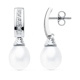 18K PENDIENTES ORO BLANCO PERLA 30X9 MM