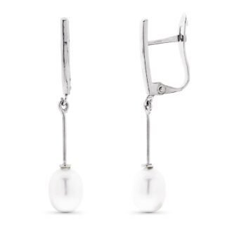 18K PENDIENTES ORO BLANCO CON PERLA 30X5 MM CIERRE CATALAN