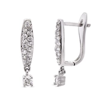 18K PENDIENTES LARGOS ORO BLANCO CON CIRCONITAS 20X4 MM CIERRE CATALAN