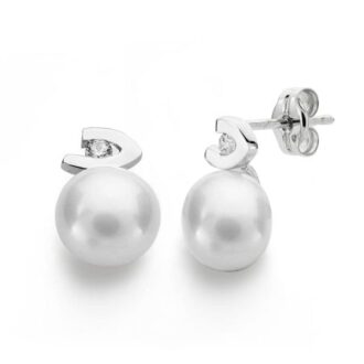 18K PENDIENTES PERLA CIRCONITAS 12X7 MM