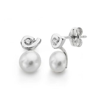 18K PENDIENTES PERLA CIRCONITAS 11X6 MM