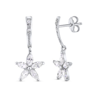 18K PENDIENTES ORO BLANCO FLOR PRESION. 20X9 MM