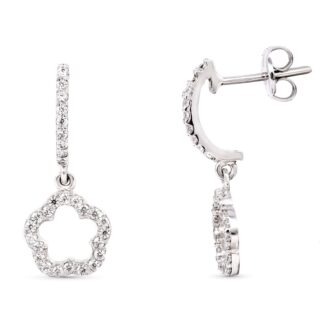 18K PENDIENTES LARGOS ORO BLANCO CON CIRCONITAS 19X7 MM CIERRE PRESION