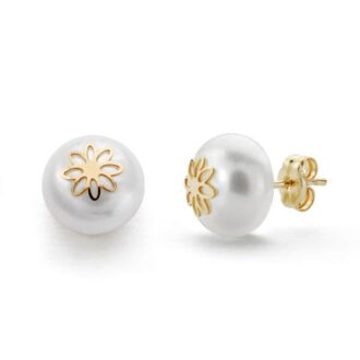18K PENDIENTES PERLA FLOR 9 MM PRESION