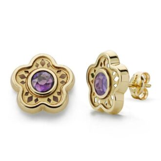 18K PENDIENTES FLOR PIEDRA COLOR AMATISTA 11 MM