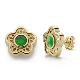 18K PENDIENTES FLOR PIEDRA COLOR VERDE 11 MM