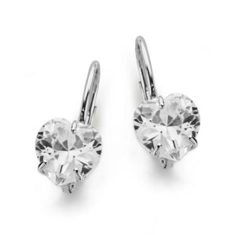 18K PENDIENTES ORO BLANCO PIEDRA CORAZON 8X8 MM