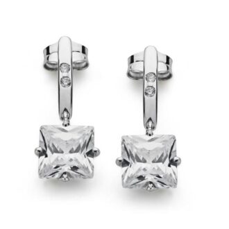 18K PENDIENTES ORO BLANCO PIEDRA 7X7 MM
