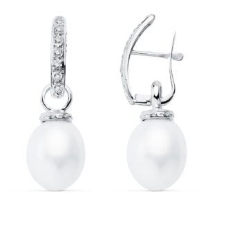 18K PENDIENTES ORO BLANCO PERLA 30X10 MM