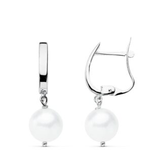 18K PENDIENTES ORO BLANCO PERLA 25X7.5 MM