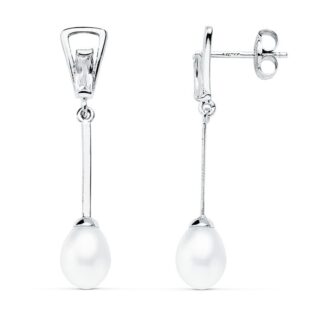 18K PENDIENTES ORO BLANCO PERLA 31X5 MM
