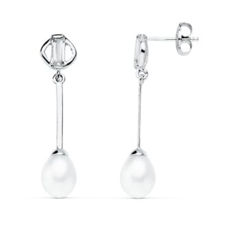 18K PENDIENTES ORO BLANCO PERLA 29X6 MM