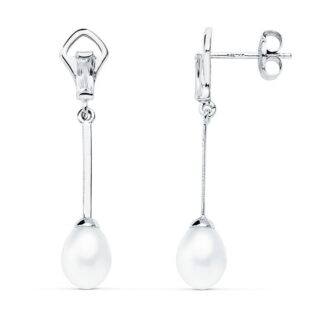 18K PENDIENTES ORO BLANCO PERLA 31X6 MM