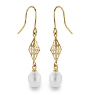 18K PENDIENTES PERLA GANCHO. 40X7 MM