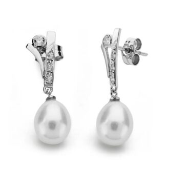 18K PENDIENTES ORO BLANCO PERLA 23X7 MM