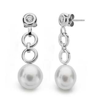 18K PENDIENTES ORO BLANCO PERLA CIRCONITA 29X9 MM