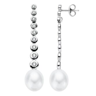 18K PENDIENTES ORO BLANCO PERLA 40X8 MM