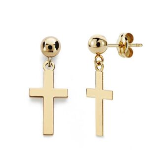 18K PENDIENTES CRUZ LISA Y BOLA 12X7 MM