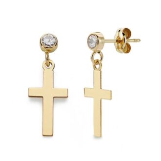 18K PENDIENTES CRUZ LISA CHATON. 12X7 MM