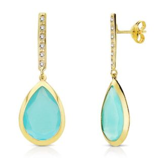 18K PENDIENTES PIEDRA AZUL 33X12 MM