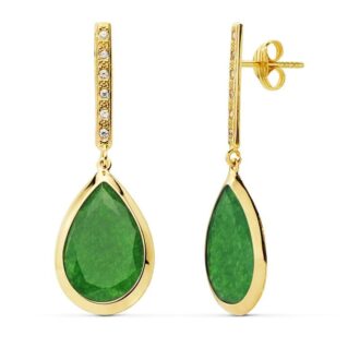 18K PENDIENTES PIEDRA VERDE 33X12 MM