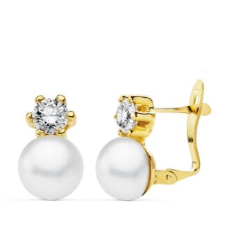 18K PENDIENTES PERLA 7 MM Y GARRA CIRCONITA 4 MM