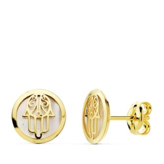 18K PENDIENTES MANO DE FATIMA 8 MM PRESION