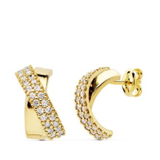 18K PENDIENTES BANDAS CIRCONITAS 13X6 MM